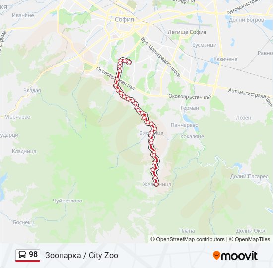 98 автобус Карта на Линията