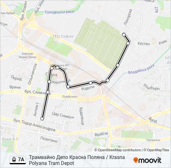 7A трамвай Карта на Линията