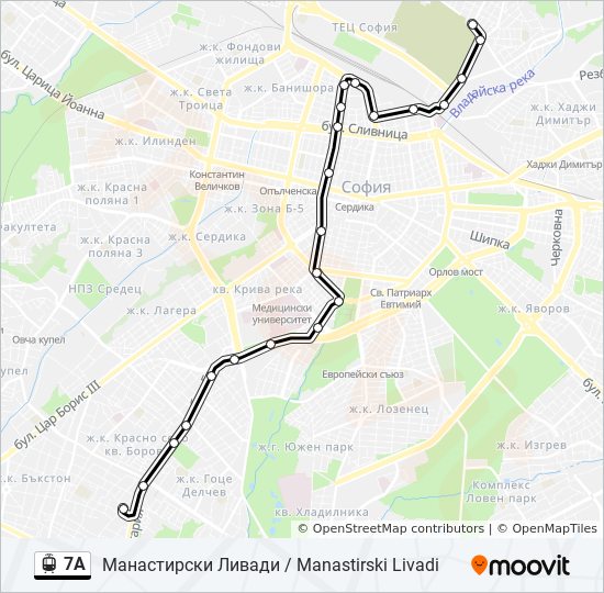 7A трамвай Карта на Линията