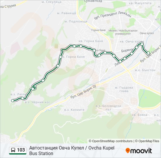 103 автобус Карта на Линията