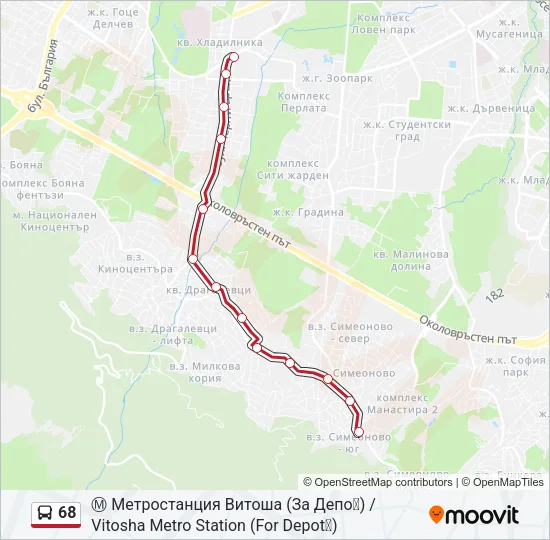 Автобус 68: карта маршрута