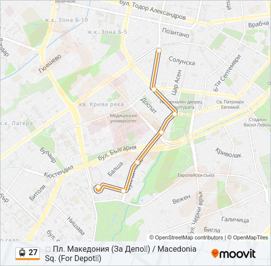 Трамвай 27: карта маршрута
