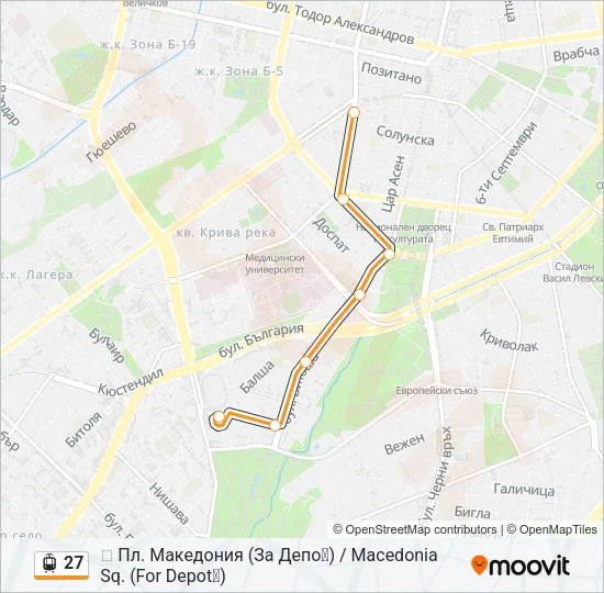 27 трамвай Карта на Линията