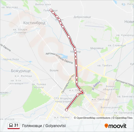 31 автобус Карта на Линията