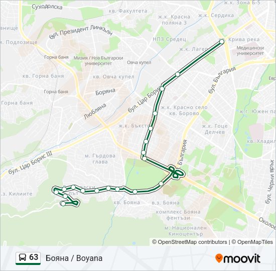 63 автобус Карта на Линията