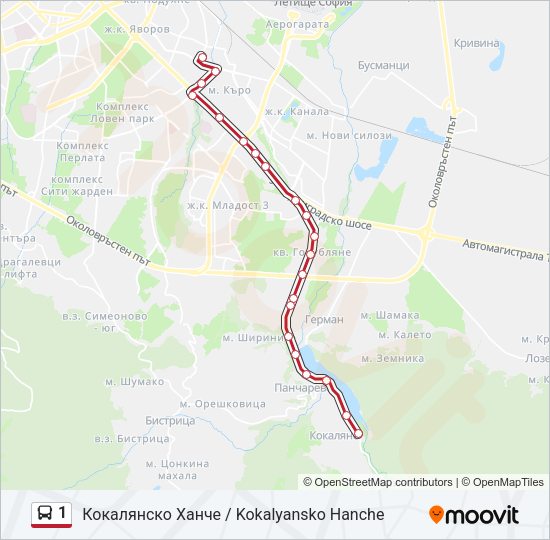 1 автобус Карта на Линията