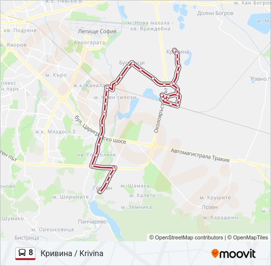 8 автобус Карта на Линията