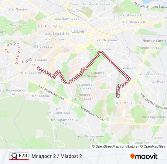 Троллейбус E73: карта маршрута