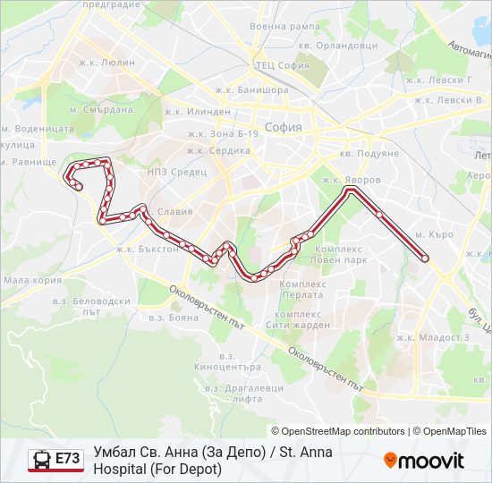 E73 тролейбус Карта на Линията