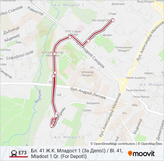E73 Trolleybus Line Map