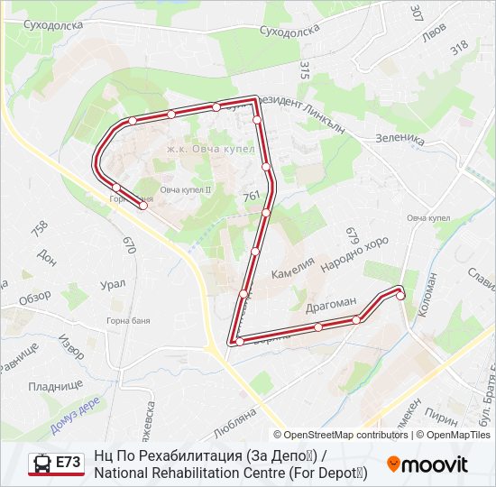 E73 Trolleybus Line Map