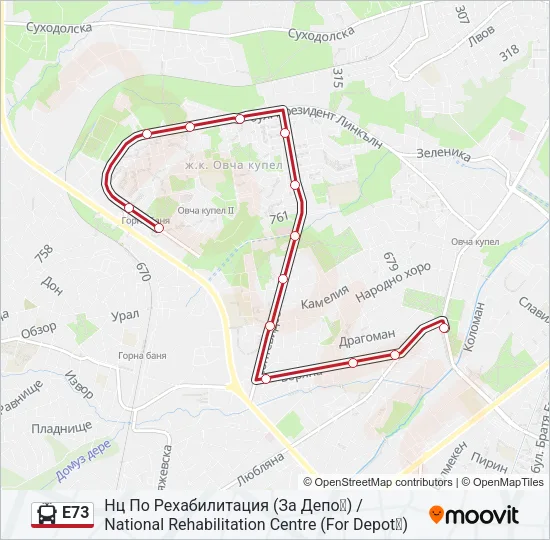 E73 Trolleybus Line Map