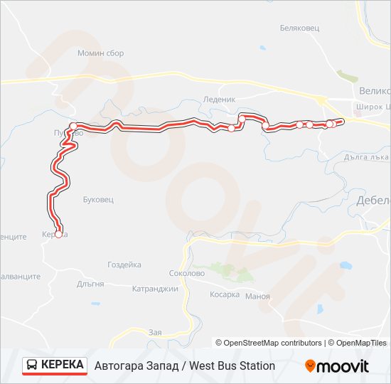 КЕРЕКА автобус Карта на Линията