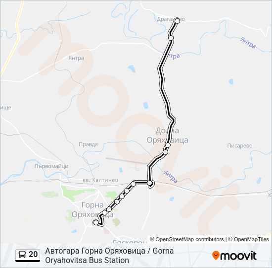 20 автобус Карта на Линията