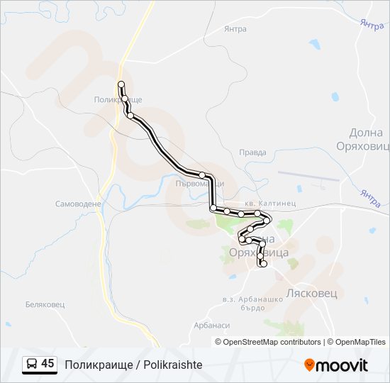 45 автобус Карта на Линията