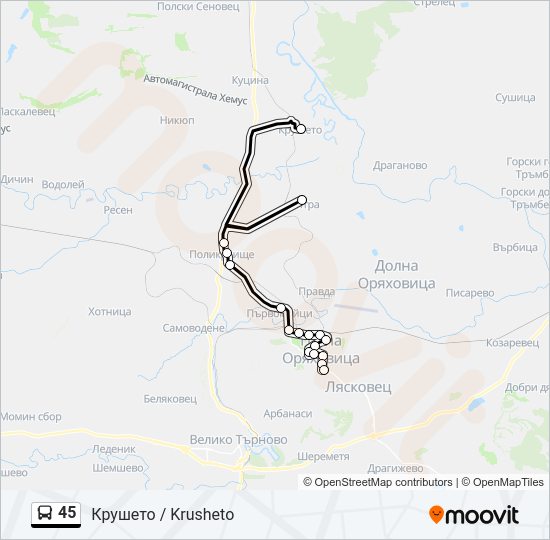 45 автобус Карта на Линията
