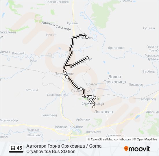 45 автобус Карта на Линията