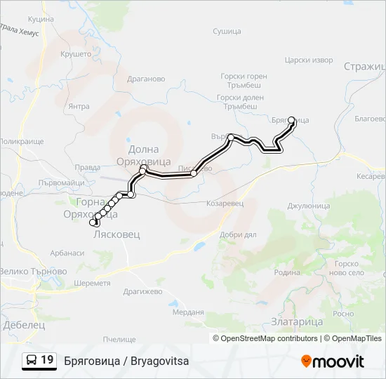 19 автобус Карта на Линията