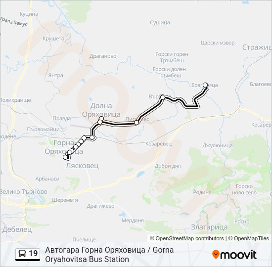 19 автобус Карта на Линията