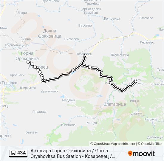 43А автобус Карта на Линията