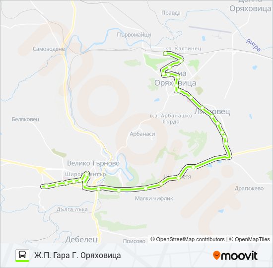 Автобус АВТОГАРА ЗАПАД - Ж.П. ГАРА Г. ОРЯХОВИЦА: карта маршрута