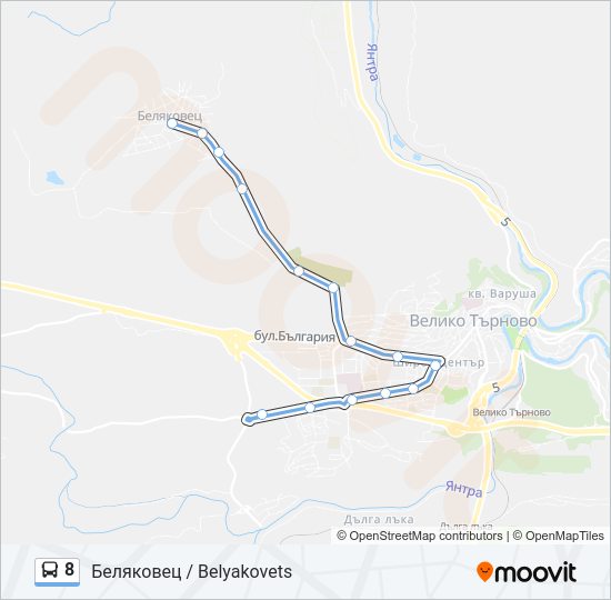 8 автобус Карта на Линията