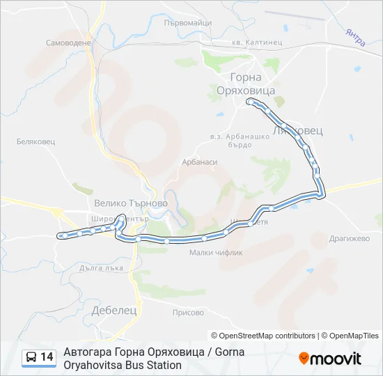 14 автобус Карта на Линията