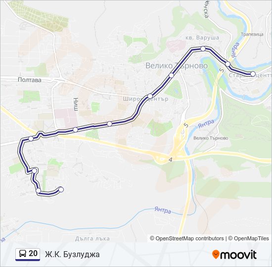 20 автобус Карта на Линията