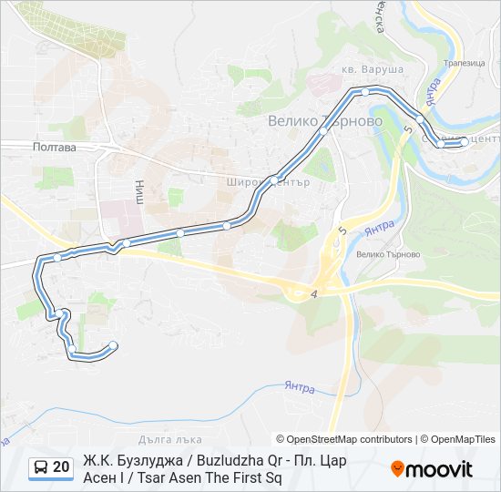 20 автобус Карта на Линията