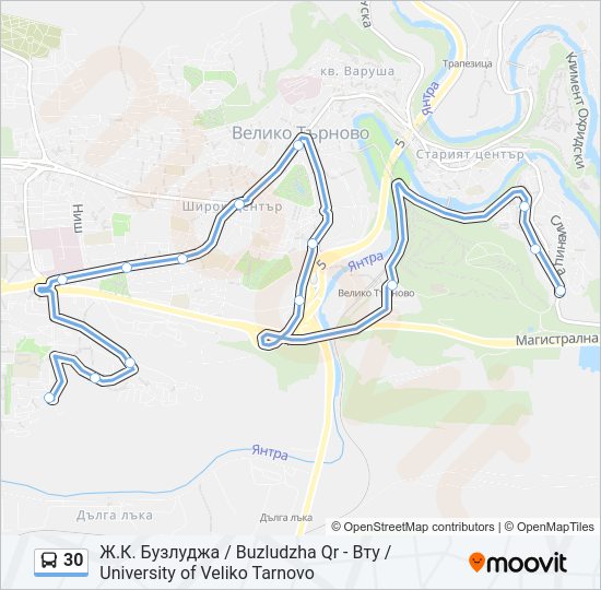 30 автобус Карта на Линията