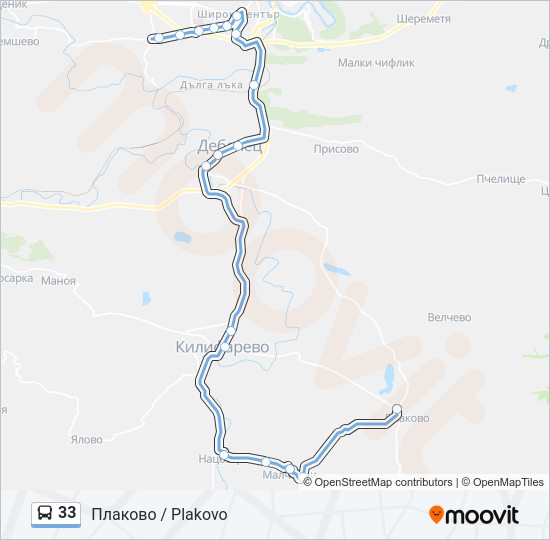 33 автобус Карта на Линията