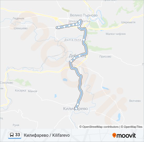 33 автобус Карта на Линията