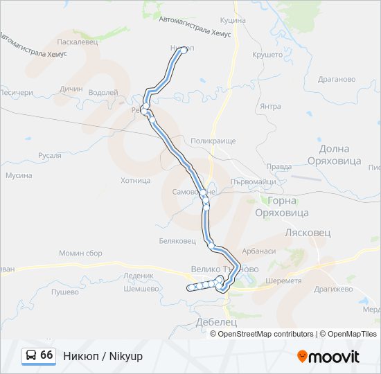66 автобус Карта на Линията