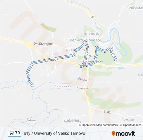 70 автобус Карта на Линията