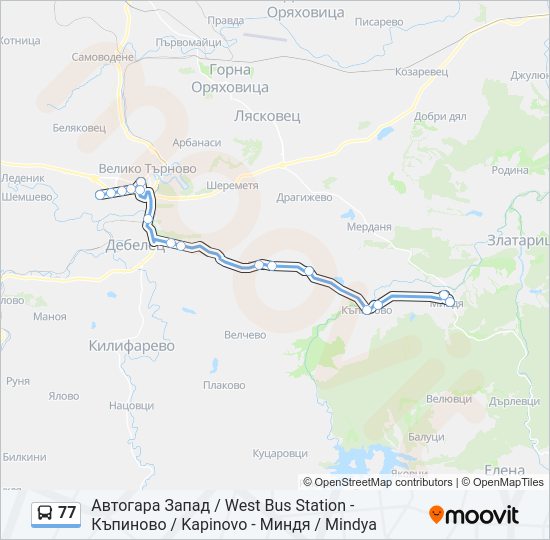 77 автобус Карта на Линията