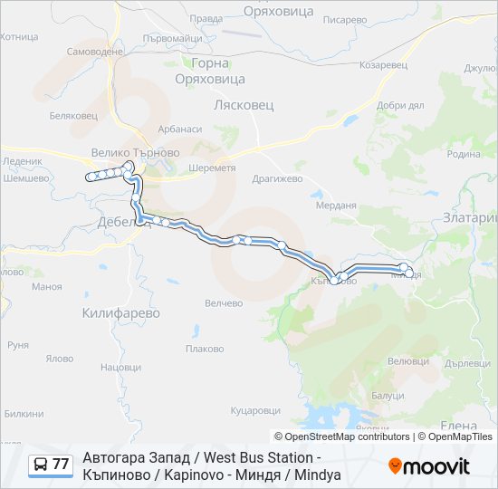 77 автобус Карта на Линията