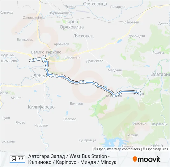 Автобус 77: карта маршрута