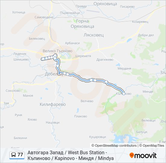 77 автобус Карта на Линията