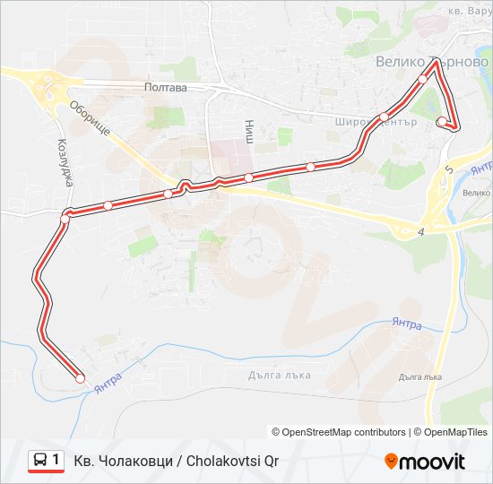 1 автобус Карта на Линията