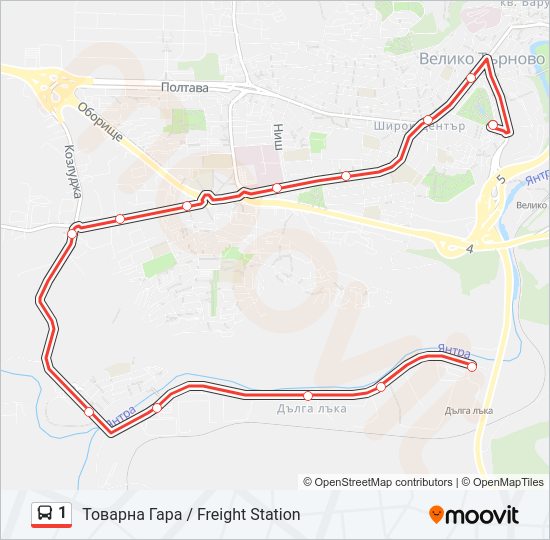 1 автобус Карта на Линията