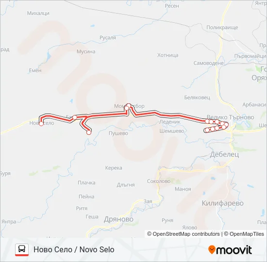 НОВО СЕЛО автобус Карта на Линията