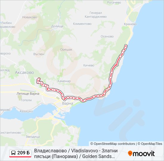 209 Б автобус Карта на Линията