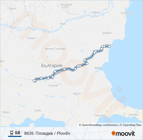 БВ влак Карта на Линията