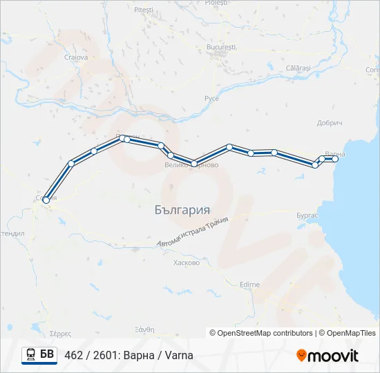 БВ влак Карта на Линията