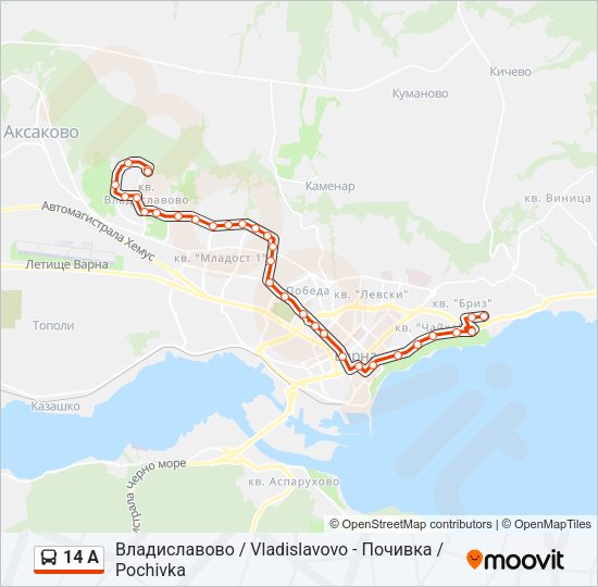 14 A автобус Карта на Линията