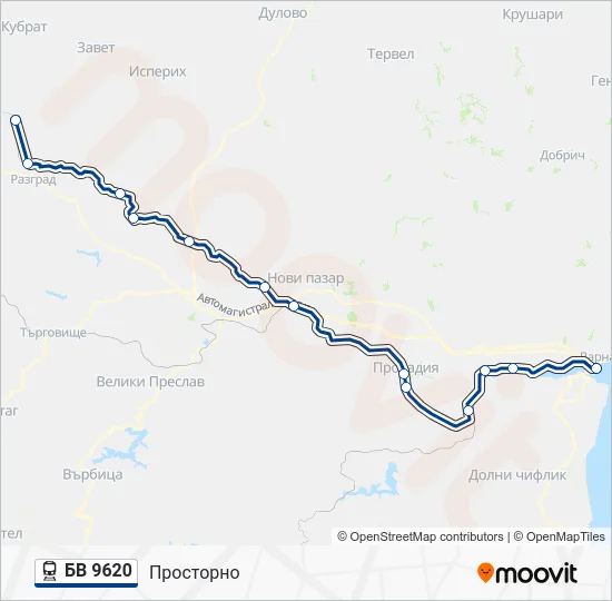 Поезд БВ 9620: карта маршрута