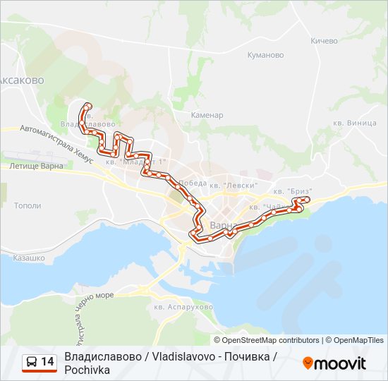 Автобус 14: карта маршрута