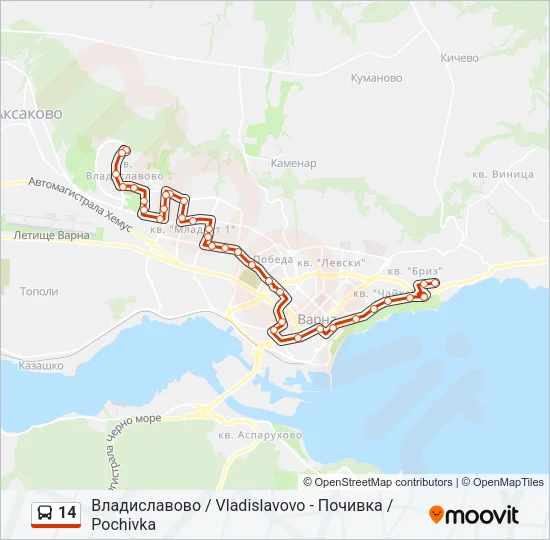 14 автобус Карта на Линията