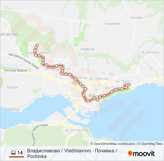 Автобус 14: карта маршрута