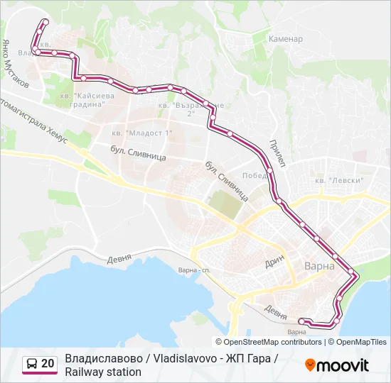 Автобус 20: карта маршрута